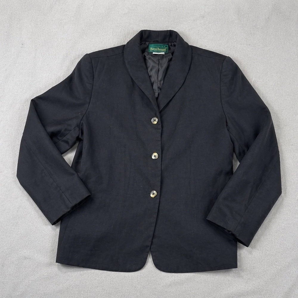 Harve Benard Wool Blazer Womens 12P Petite Black Tailored Vintage